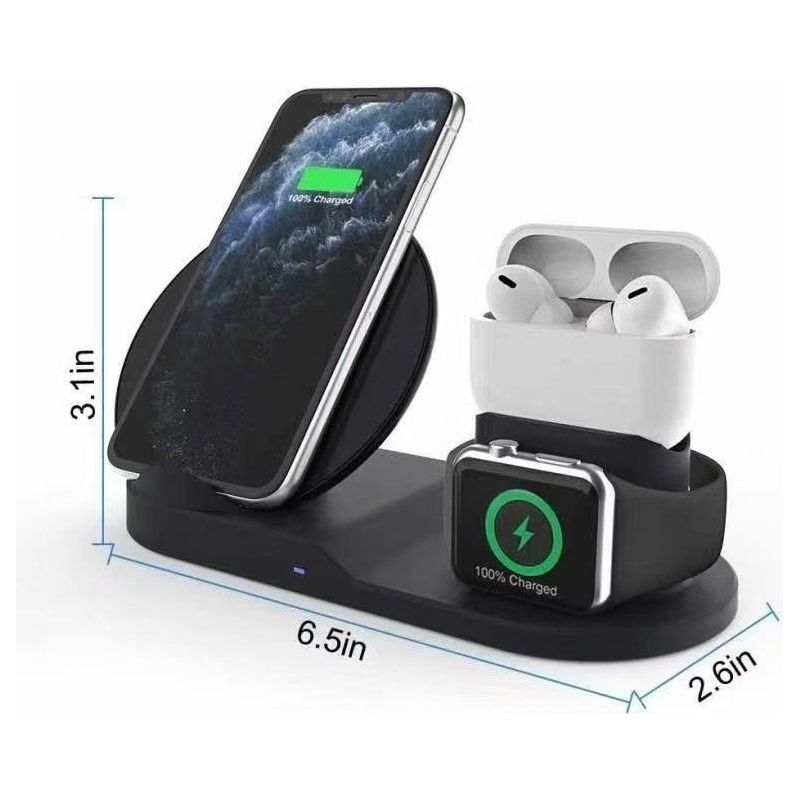30 3-in-1 Wireless Charging Station | Qi Fast Charger Stand for iPhone, Samsung, Apple Watch & AirPods | Black