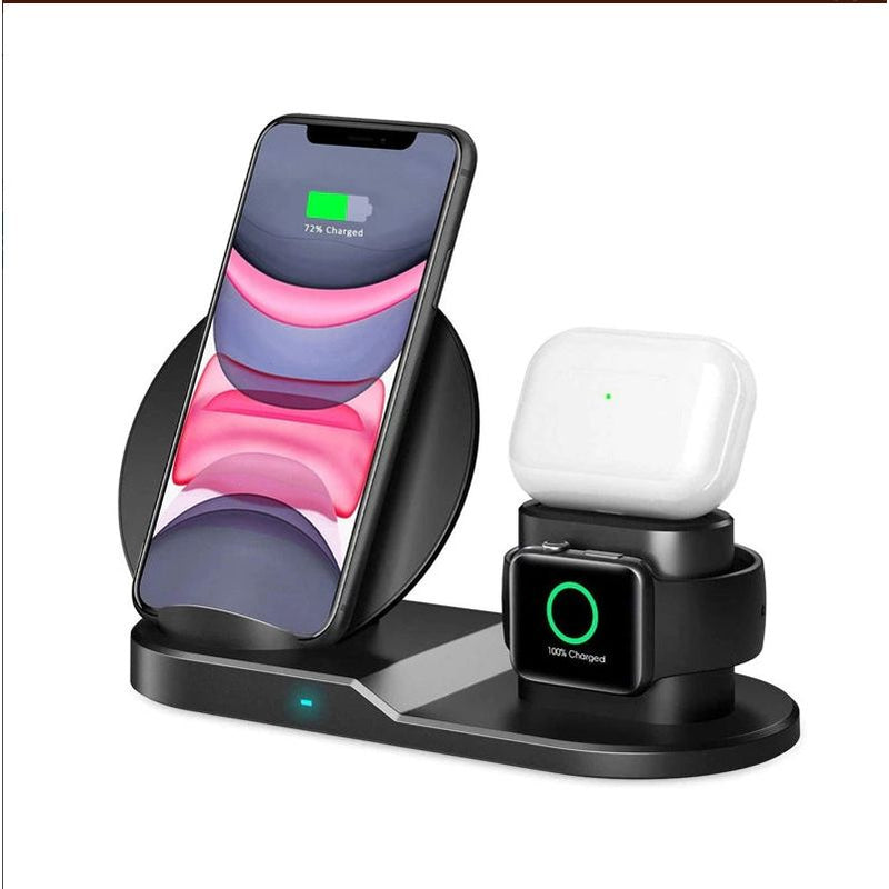 30 3-in-1 Wireless Charging Station | Qi Fast Charger Stand for iPhone, Samsung, Apple Watch & AirPods | Black