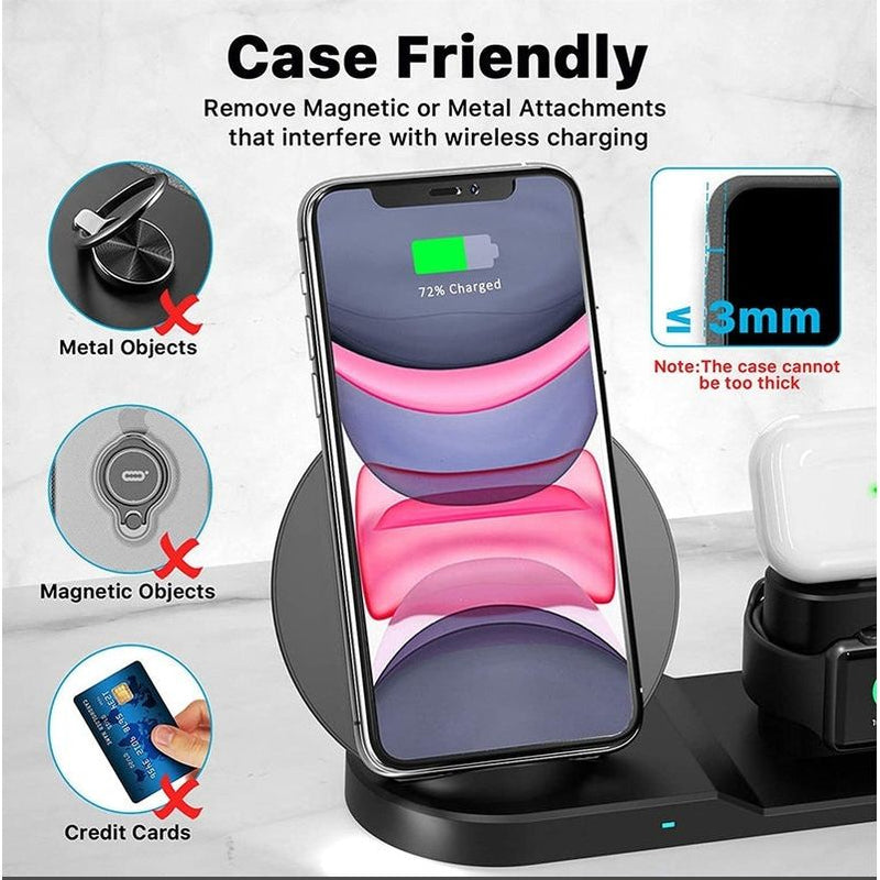 30 3-in-1 Wireless Charging Station | Qi Fast Charger Stand for iPhone, Samsung, Apple Watch & AirPods | Black