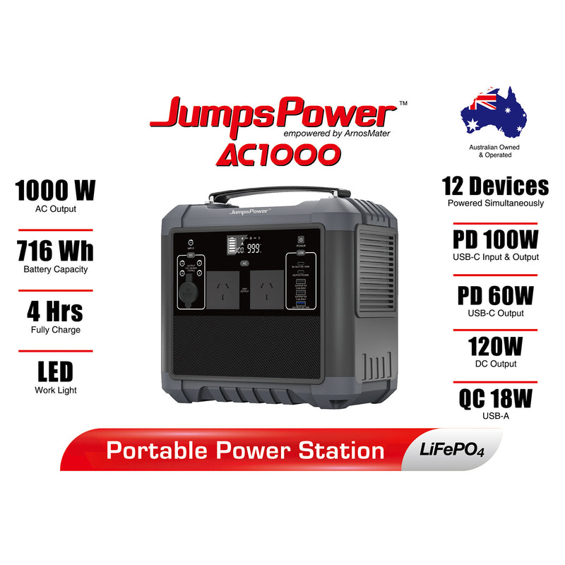 1000W Portable Power Station – JumpsPower 716Wh Battery Charger with LED Light