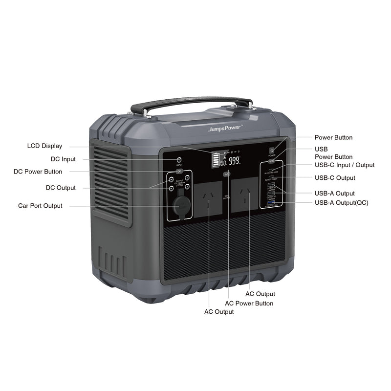 1000W Portable Power Station – JumpsPower 716Wh Battery Charger with LED Light