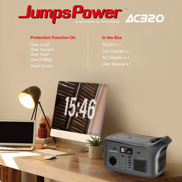 320W Portable Power Station – JumpsPower Wireless Battery Charger (307Wh) with LED Light