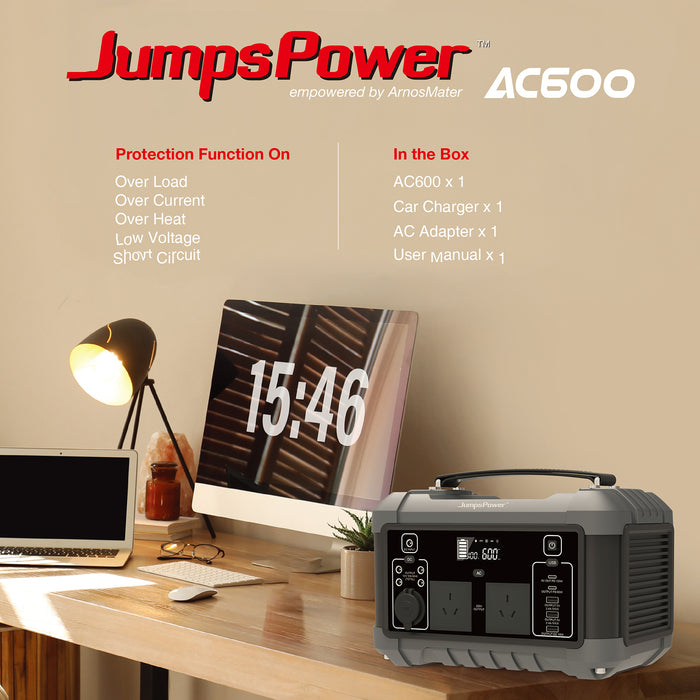 600W Portable Power Station – JumpsPower Battery Charger (555Wh) with LED Light