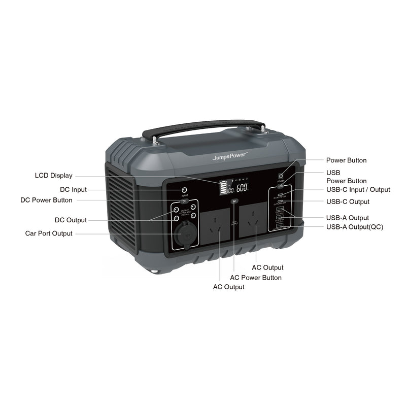 600W Portable Power Station – JumpsPower Battery Charger (555Wh) with LED Light