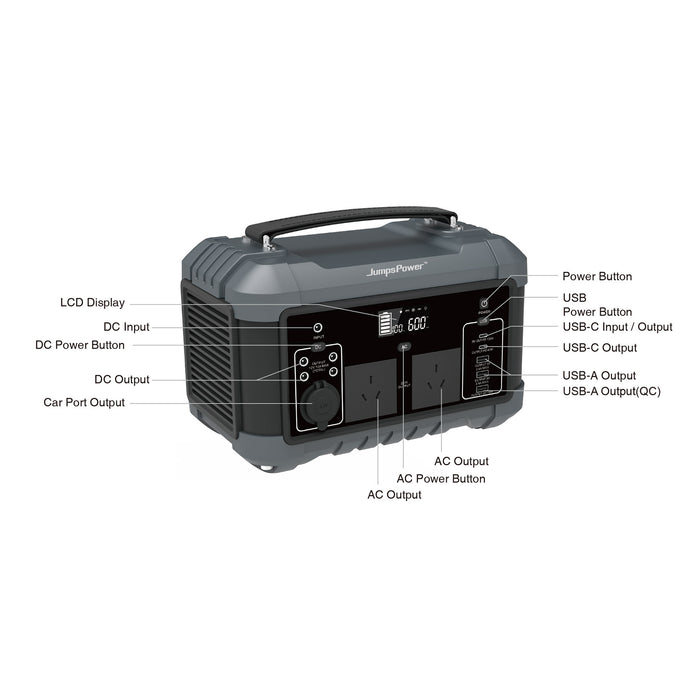 600W Portable Power Station – JumpsPower Battery Charger (555Wh) with LED Light